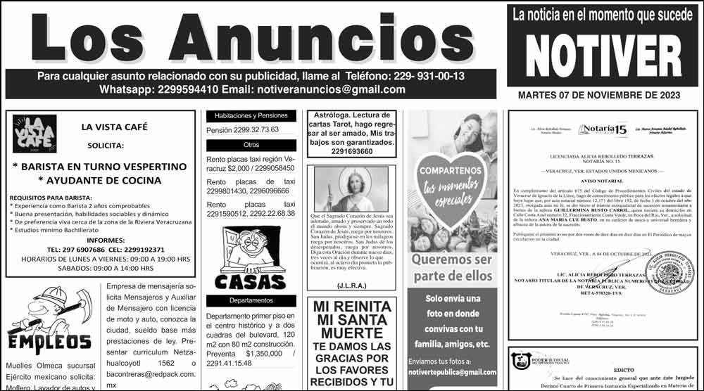 ...LOS ANUNCIOS, AVISOS Y DEMÁS! - MARTES, 7 DE NOVIEMBRE 2023