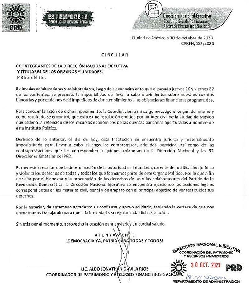 ¡CONGELAN CUENTAS! -Al CEN DEL PRD y 32 delegaciones por el conflicto con el empresario Carlos Ahumada...