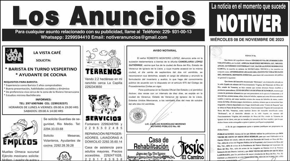 ...LOS ANUNCIOS, AVISOS Y DEMÁS! - MIÉRCOLES, 8 DE NOVIEMBRE 2023