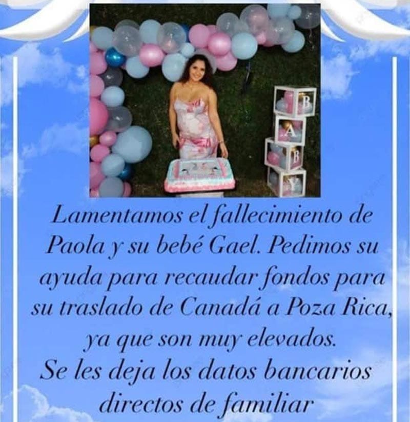 ¡SOS PARA JULIO! *PIDE AYUDA PARA REPATRIAR CUERPO DE EVA PAOLA Y SU BEBÉ A POZA RICA  *TUVO COMPLICACIONES EN EL PARTO Y MURIÓ EN CANADÁ