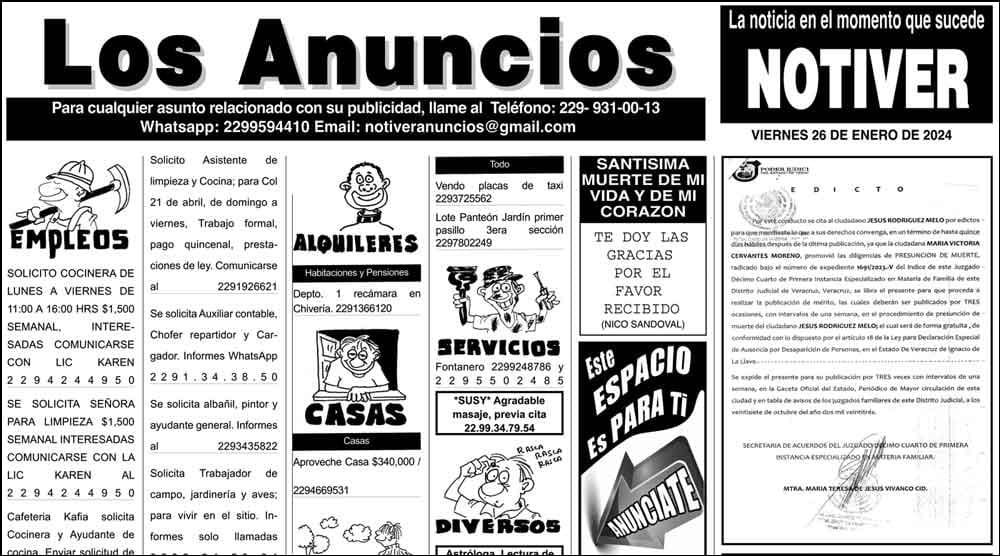 ...LOS ANUNCIOS, AVISOS Y DEMÁS! - VIERNES, 26 DE ENERO 2024