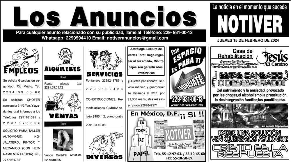 ...LOS ANUNCIOS, AVISOS Y DEMÁS! - JUEVES, 15 DE FEBRERO 2024