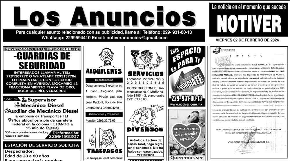 ...LOS ANUNCIOS, AVISOS Y DEMÁS! - VIERNES, 2 DE FEBRERO 2024