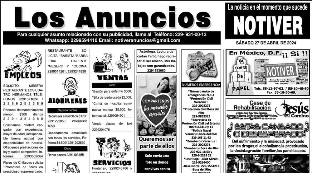 ...LOS ANUNCIOS, AVISOS Y DEMÁS! - SÁBADO, 27 DE ABRIL 2024