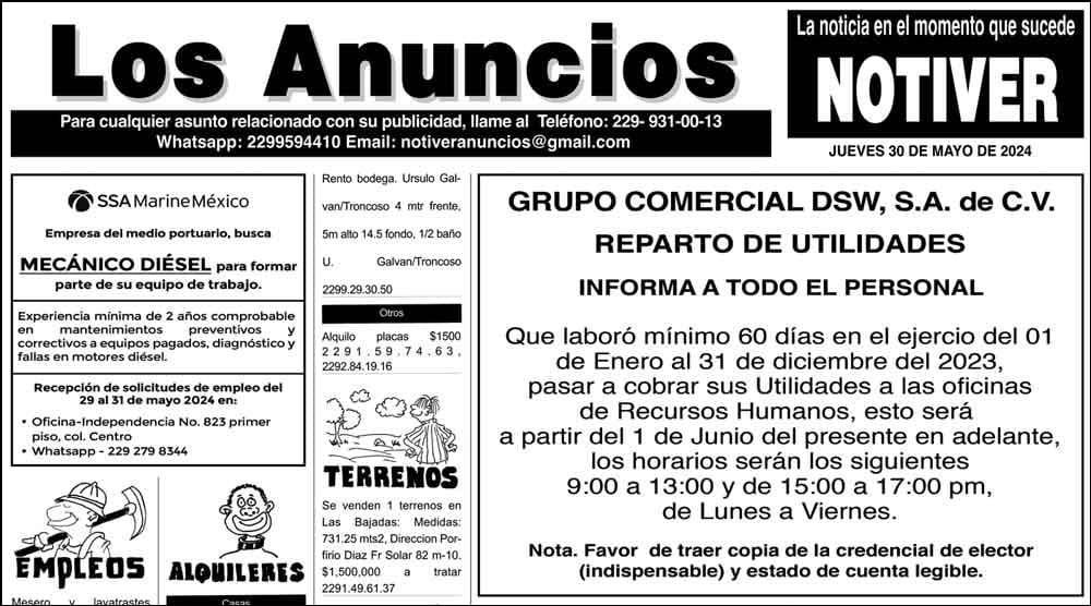 ...LOS ANUNCIOS, AVISOS Y DEMÁS! - JUEVES, 30 DE MAYO 2024
