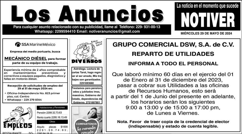 ...LOS ANUNCIOS, AVISOS Y DEMÁS! - MIÉRCOLES, 29 DE MAYO 2024
