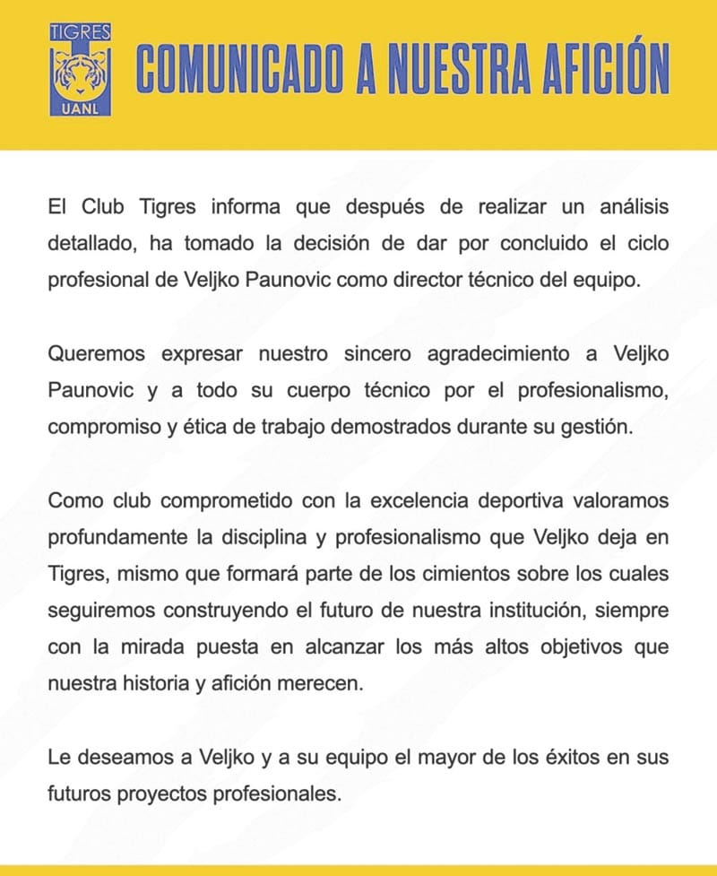 ¡VELJKO PAUNOVIC SALE DE TIGRES; GUIDO PIZARRO SERÁ DT!