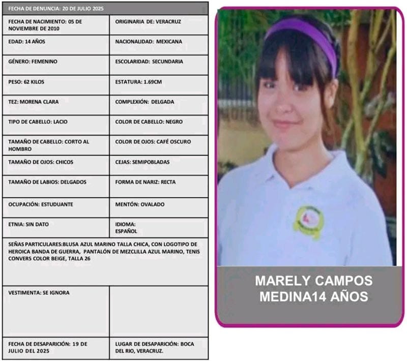 ¡MARELY DE 14 AÑOS ESTÁ DESAPARECIDA DESDE EL 19 DE JULIO!