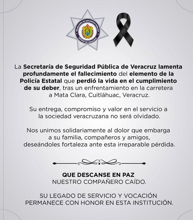 ¡EN CUMPLIMIENTO DE SU DEBER! - *Confirma la SSP fallecimiento de un elemento...