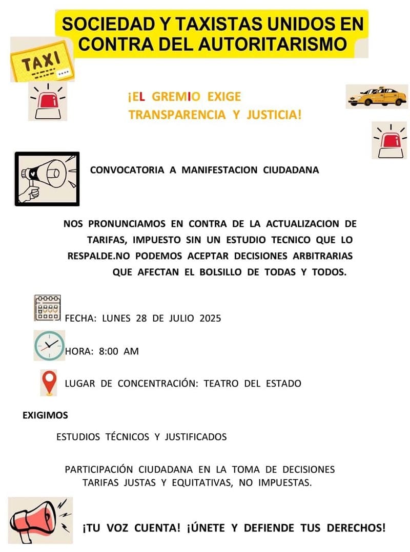 ¡MARCHA DE TAXISTAS! - *Cerrarán este lunes el centro de Xalapa