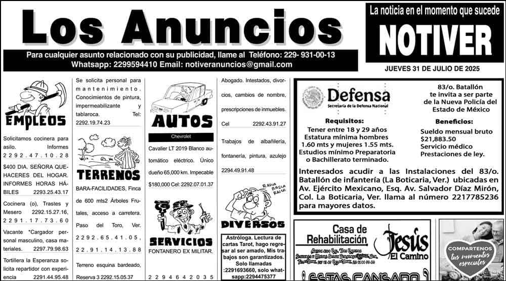 ...LOS ANUNCIOS, AVISOS Y DEMÁS! - JUEVES, 31 DE JULIO 2025