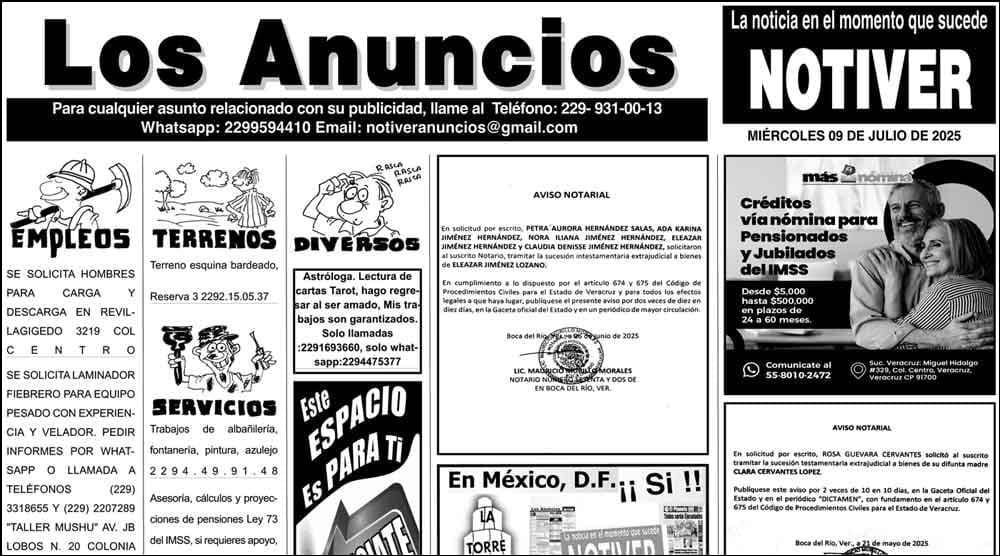 ...LOS ANUNCIOS, AVISOS Y DEMÁS! - MIÉRCOLES, 9 DE JULIO 2025