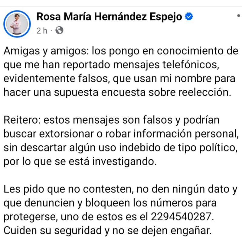 ¡ALERTA ROSA MARÍA! - *  Por mensajes falsos  a su nombre