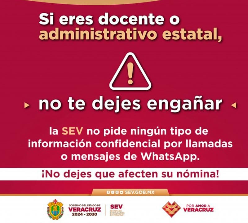 ¡LA SEV ALERTA A DOCENTES SOBRE FRAUDES CON MENSAJES DE WHATSAPP EN VERACRUZ!