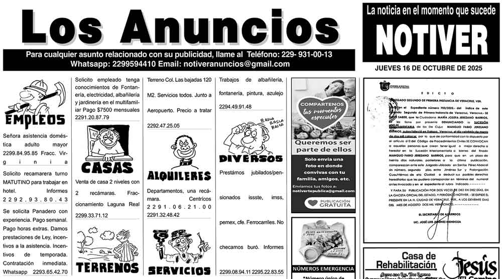 ...LOS ANUNCIOS, AVISOS Y DEMÁS! - JUEVES, 16 DE OCTUBRE 2025
