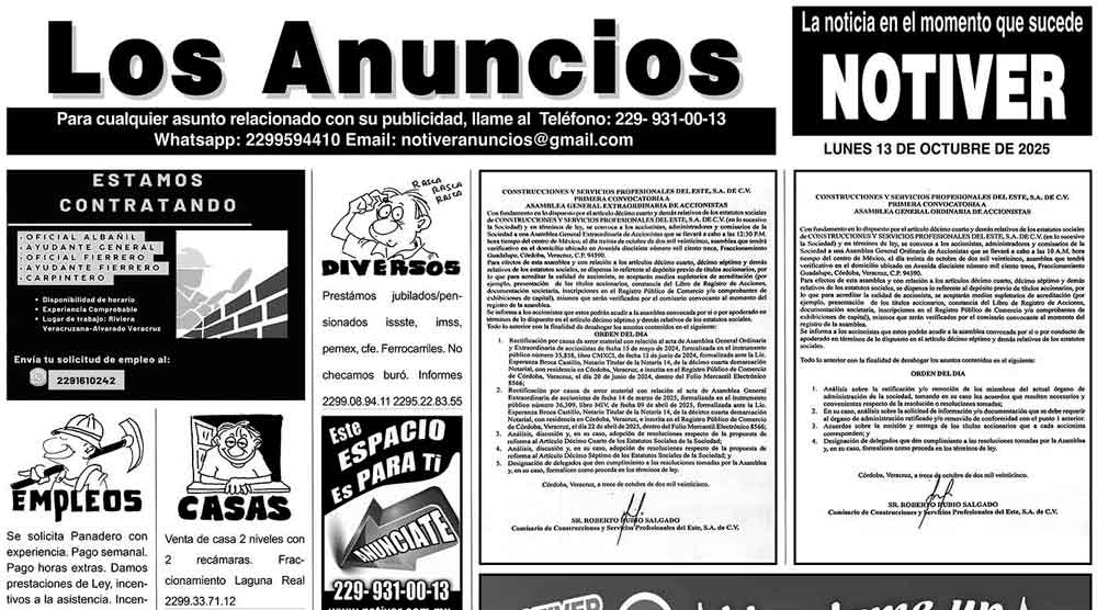 ...LOS ANUNCIOS, AVISOS Y DEMÁS! - LUNES, 13 DE OCTUBRE 2025