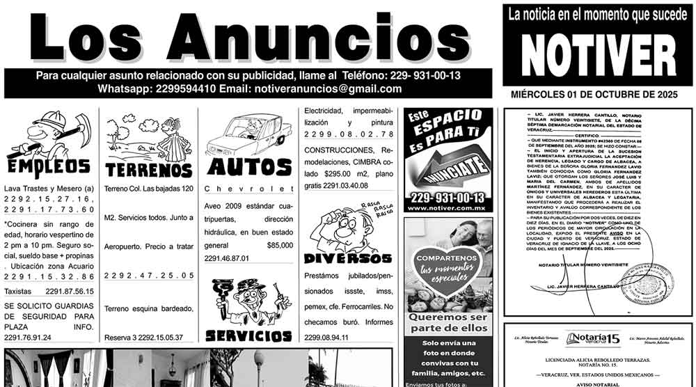 ...LOS ANUNCIOS, AVISOS Y DEMÁS! - MIÉRCOLES, 1 DE OCTUBRE 2025