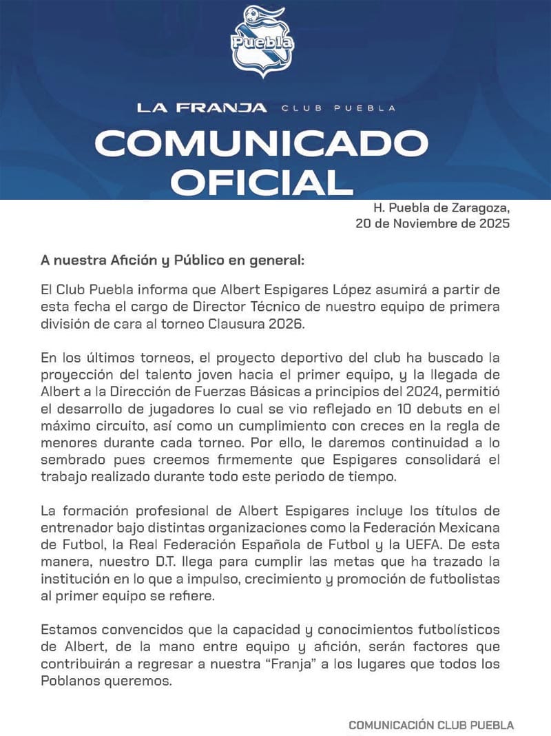 ¡ALBERTO ESPIGARES ES EL NUEVO TÉCNICO DE PUEBLA!
