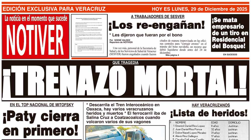 LA PORTADA - LUNES 29 DE DICIEMBRE 2025