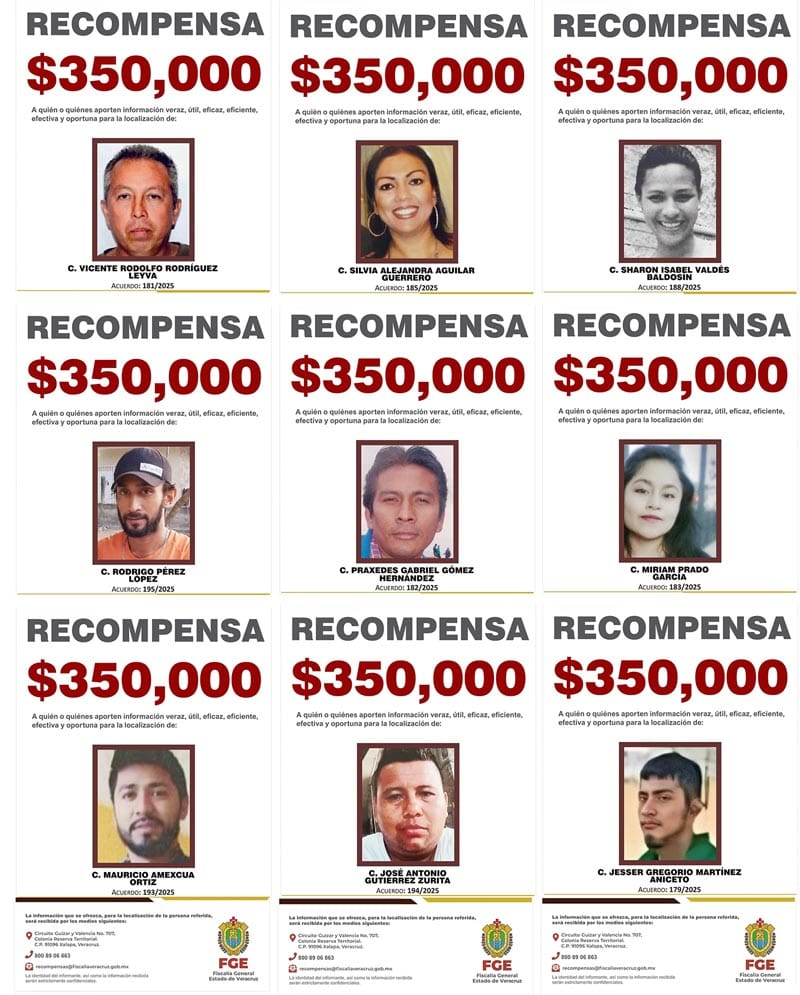 ¡RECOMPENSA DE 350 MIL PESOS PARA LOCALIZAR A 9 DESAPARECIDOS!