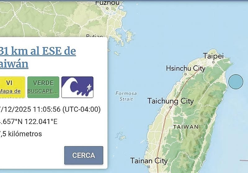 ¡TERREMOTO DE MAGNITUD 7.0 SACUDE EL NORESTE DE TAIWÁN!