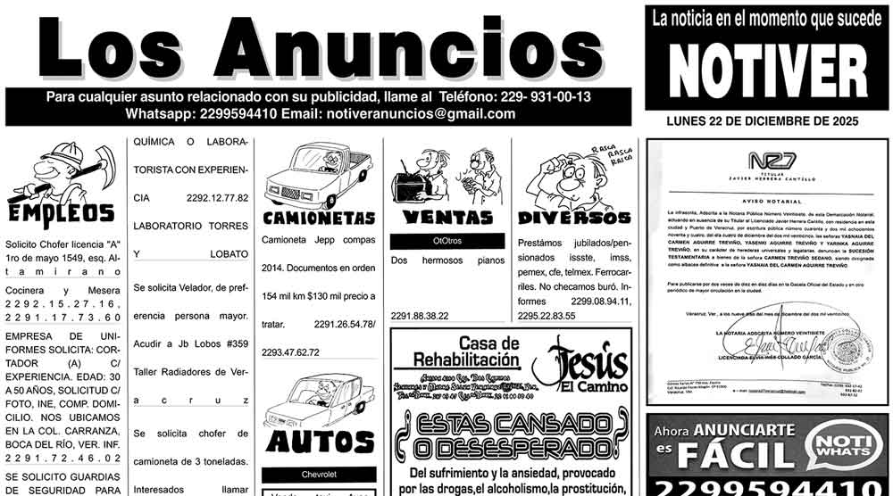 ...LOS ANUNCIOS, AVISOS Y DEMÁS! - LUNES, 22 DE DICIEMBRE 2025