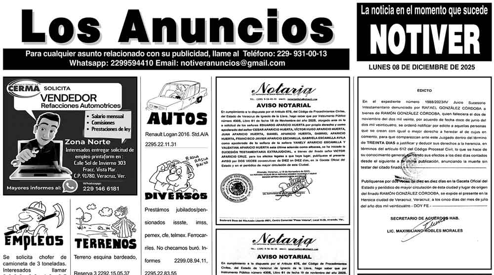 ...LOS ANUNCIOS, AVISOS Y DEMÁS! - LUNES, 8 DE DICIEMBRE 2025