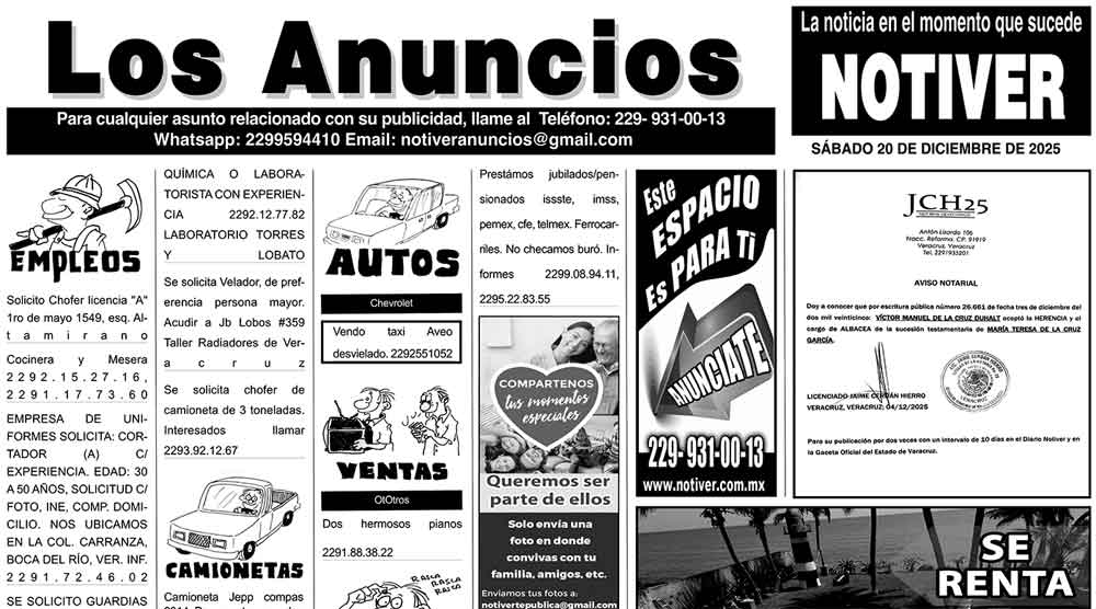 ...LOS ANUNCIOS, AVISOS Y DEMÁS! - SÁBADO, 20 DE DICIEMBRE 2025