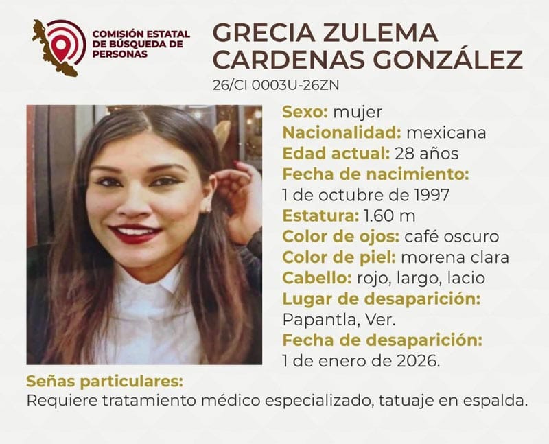 ¡DESAPARECIÓ LA JOVEN GRECIA ZULEMA EN PAPANTLA!