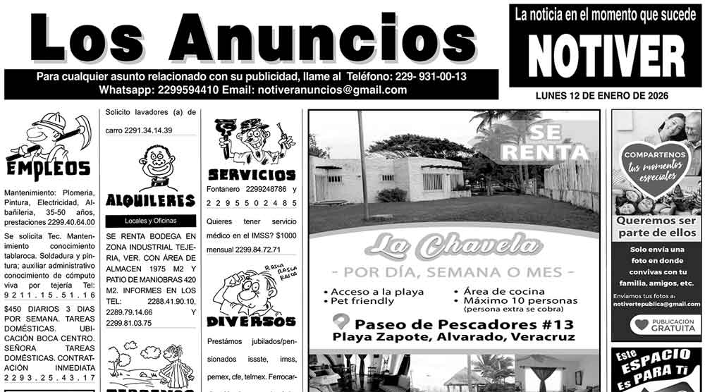 ...LOS ANUNCIOS, AVISOS Y DEMÁS! - LUNES, 12 DE ENERO 2026