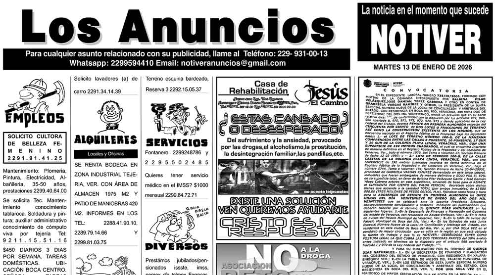 ...LOS ANUNCIOS, AVISOS Y DEMÁS! - MARTES, 13 DE ENERO 2026