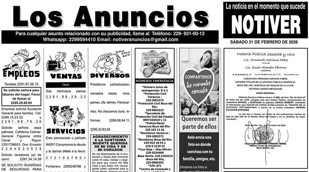 ...LOS ANUNCIOS, AVISOS Y DEMÁS! - SÁBADO, 21 DE FEBRERO 2026