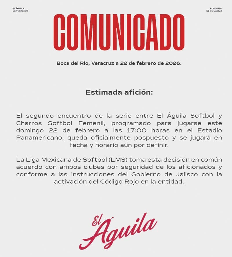 ¡LMS POSPONE JUEGO ENTRE CHARROS Y EL AGUILA!