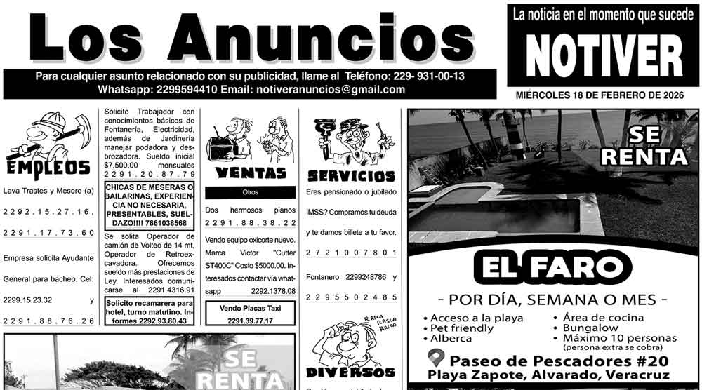 ...LOS ANUNCIOS, AVISOS Y DEMÁS! - MIÉRCOLES, 18 DE FEBRERO 2026