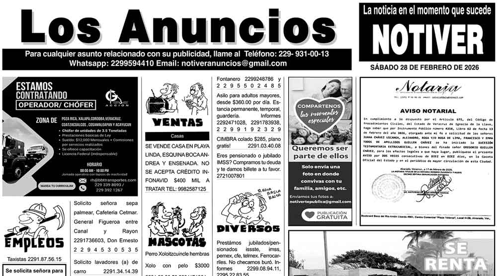 ...LOS ANUNCIOS, AVISOS Y DEMÁS! - SÁBADO, 28 DE FEBRERO 2026