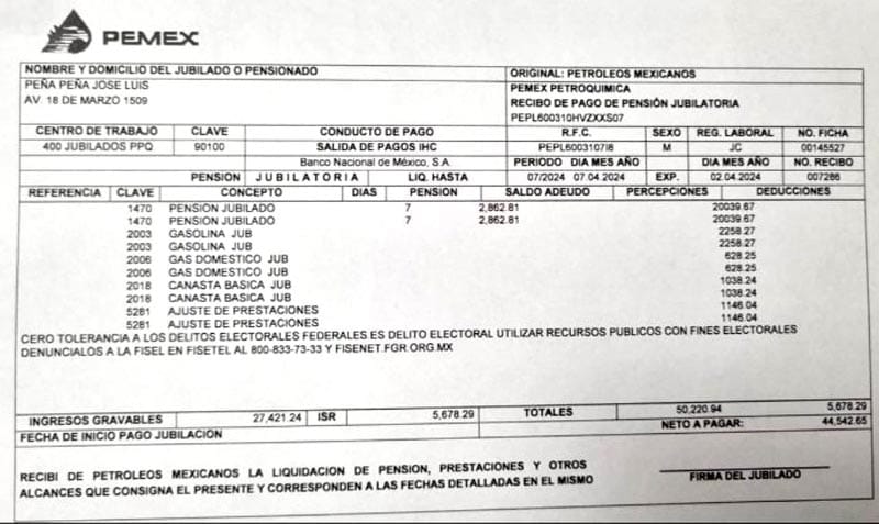 ¡DOBLE PENSIÓN DEL SEÑOR PEÑA! - EN PEMEX