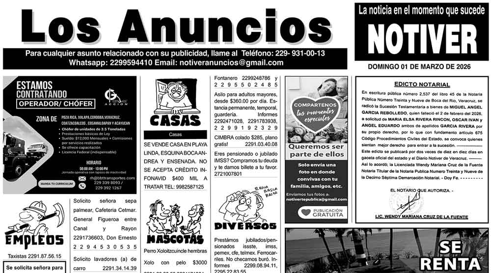 ...LOS ANUNCIOS, AVISOS Y DEMÁS! - DOMINGO, 1 DE MARZO 2026