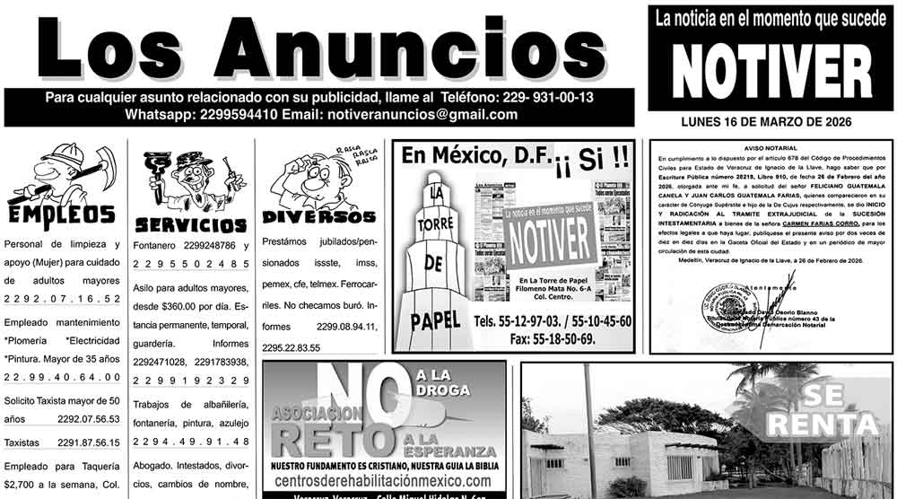 ...LOS ANUNCIOS, AVISOS Y DEMÁS! - LUNES, 16 DE MARZO 2026