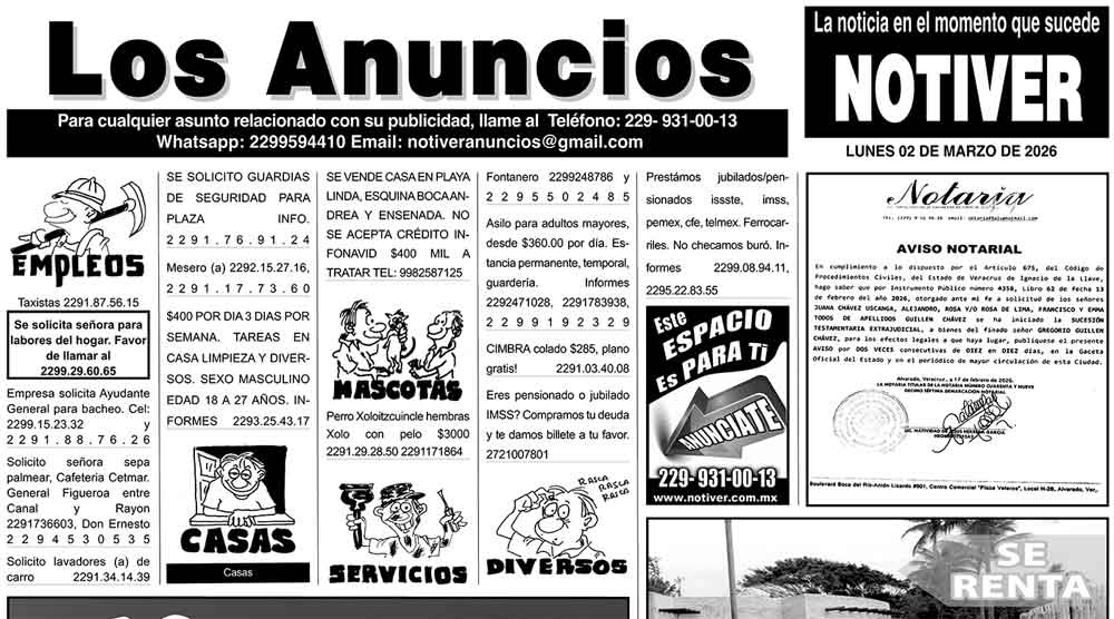 ...LOS ANUNCIOS, AVISOS Y DEMÁS! - LUNES, 2 DE MARZO 2026