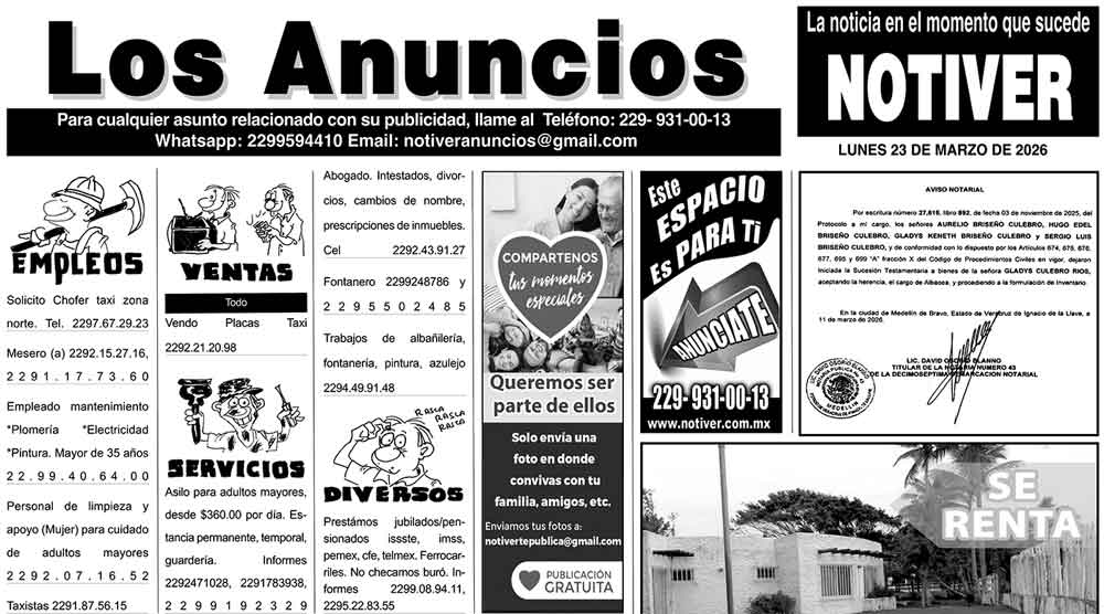 ...LOS ANUNCIOS, AVISOS Y DEMÁS! - LUNES, 23 DE MARZO 2026