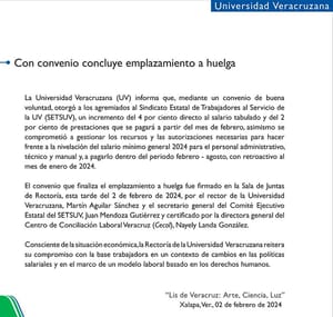 ¡NO HUBO HUELGA EN LA UV! -“La Universidad Veracruzana (UV) informa que, mediante un convenio de buena voluntad..."