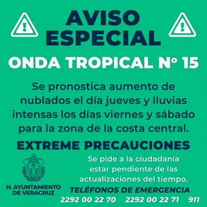 ¡ALERTAN POR ONDA TROPICAL 15! - *Se esperan lluvias intensas los días viernes y sábado para la zona de la costa central