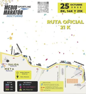 ¡AJUSTAN RUTA OFICIAL DEL MEDIO MARATÓN NOCTURNO! - *Debido al socavón en el bulevar Avila Camacho