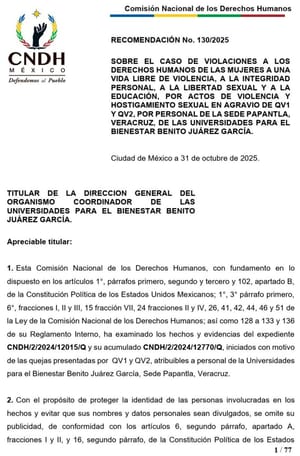 ¡BAJO LA LUPA LA U. BIENESTAR! - *Por caso de violencia sexual la CNDH emite recomendación