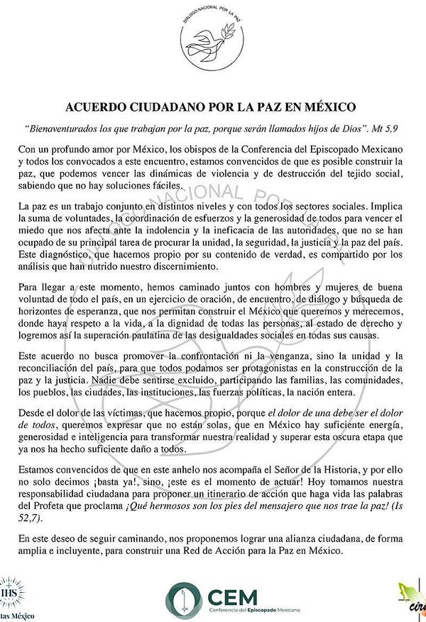 ¡AUTORIDADES  INDOLENTES Y  INEFICACES! -Sacan Acuerdo Ciudadano por la Paz en México