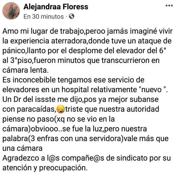 ¡SON TRES LAS ENFERMERAS LESIONADAS POR COLAPSO DE ELEVADOR!