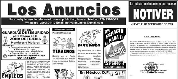 ...LOS ANUNCIOS, AVISOS Y DEMÁS! - JUEVES, 21 DE SEPTIEMBRE 2023