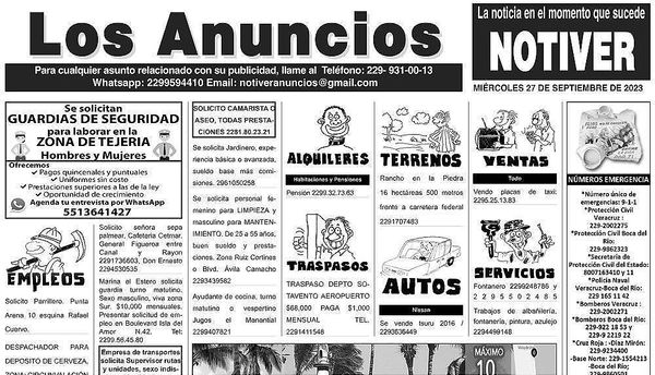 ...LOS ANUNCIOS, AVISOS Y DEMÁS! - MIÉRCOLES, 27 DE SEPTIEMBRE 2023