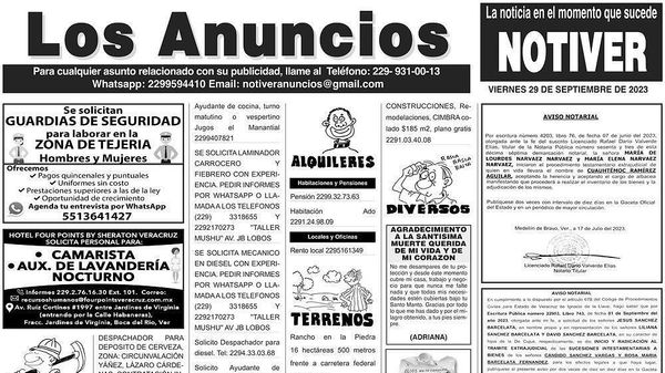 ...LOS ANUNCIOS, AVISOS Y DEMÁS! - VIERNES, 29 DE SEPTIEMBRE 2023