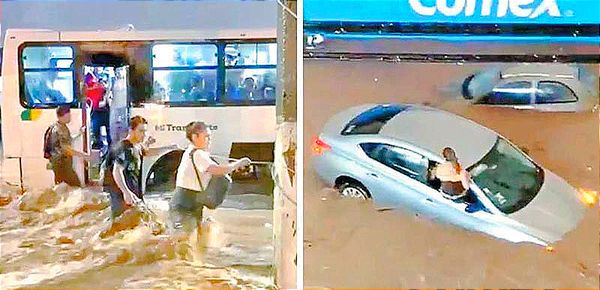 ¡BAJO EL AGUA PUERTO VALLARTA! -Se desbordó dos arroyos, lo que causó el arrastre de vehículos, personas y varamientos